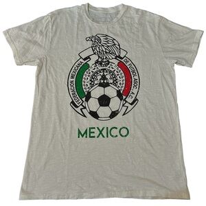 Vintage Mexico National Soccer Futbol Team White Graphic Made in USA Shirt Large